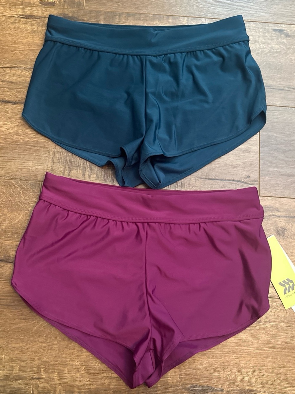Women's swim Stretch Shorts in Teal and Plum